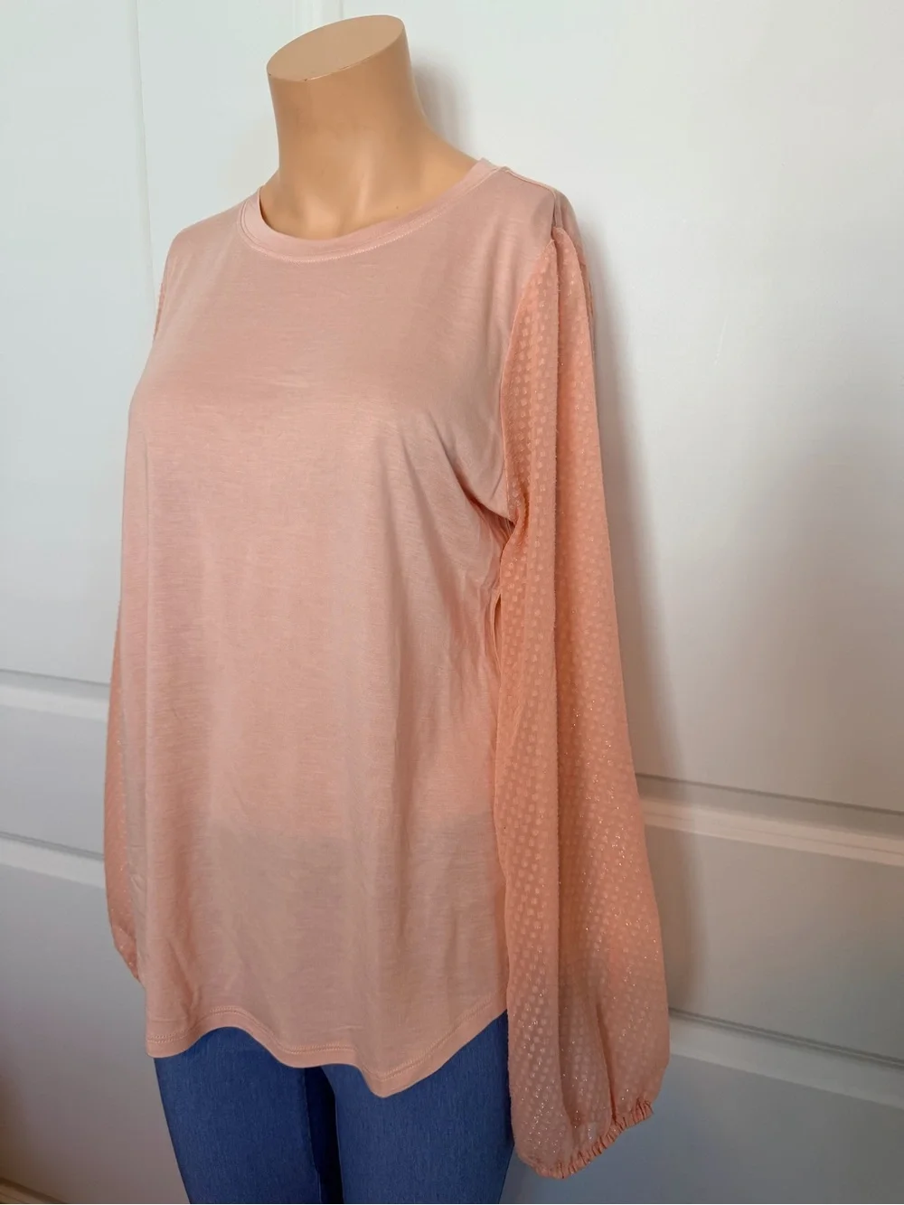Michael Kors Peach Pink Long-Sleeve Sheer Dot Blouse